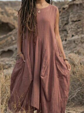 Thaluta Rust Brown Relaxed Silhouette Dress